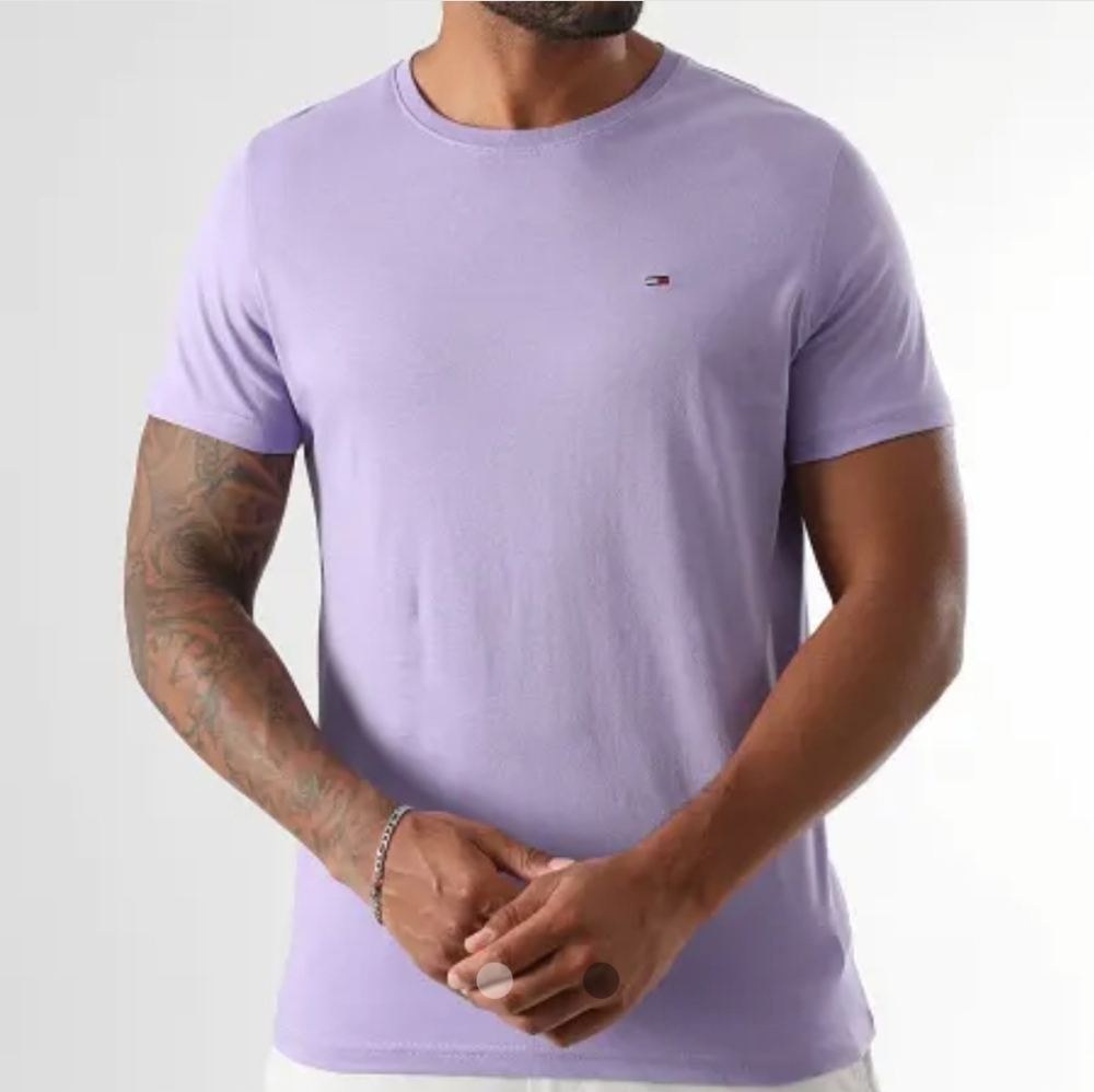 Tommy Hilfiger Mens T Shirt Lavander Embroidered Logo Short Sleeve Sz XL